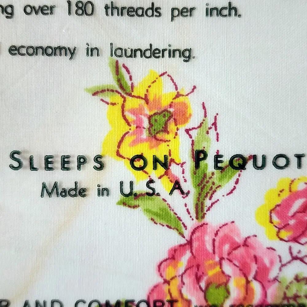 FLAW PEQUOT Double Flat Sheet 81x108 Fine Combed Percale Cotton Deer Floral VTG